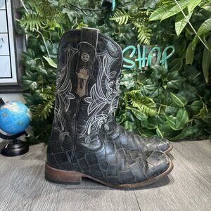 Tanner Mark Boots Mens TM205539 Print Fish Black Top Made in Mexico Size 9.5